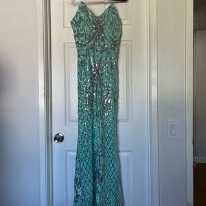 Windsor Blue/Green Prom Dress with Silver Sequin